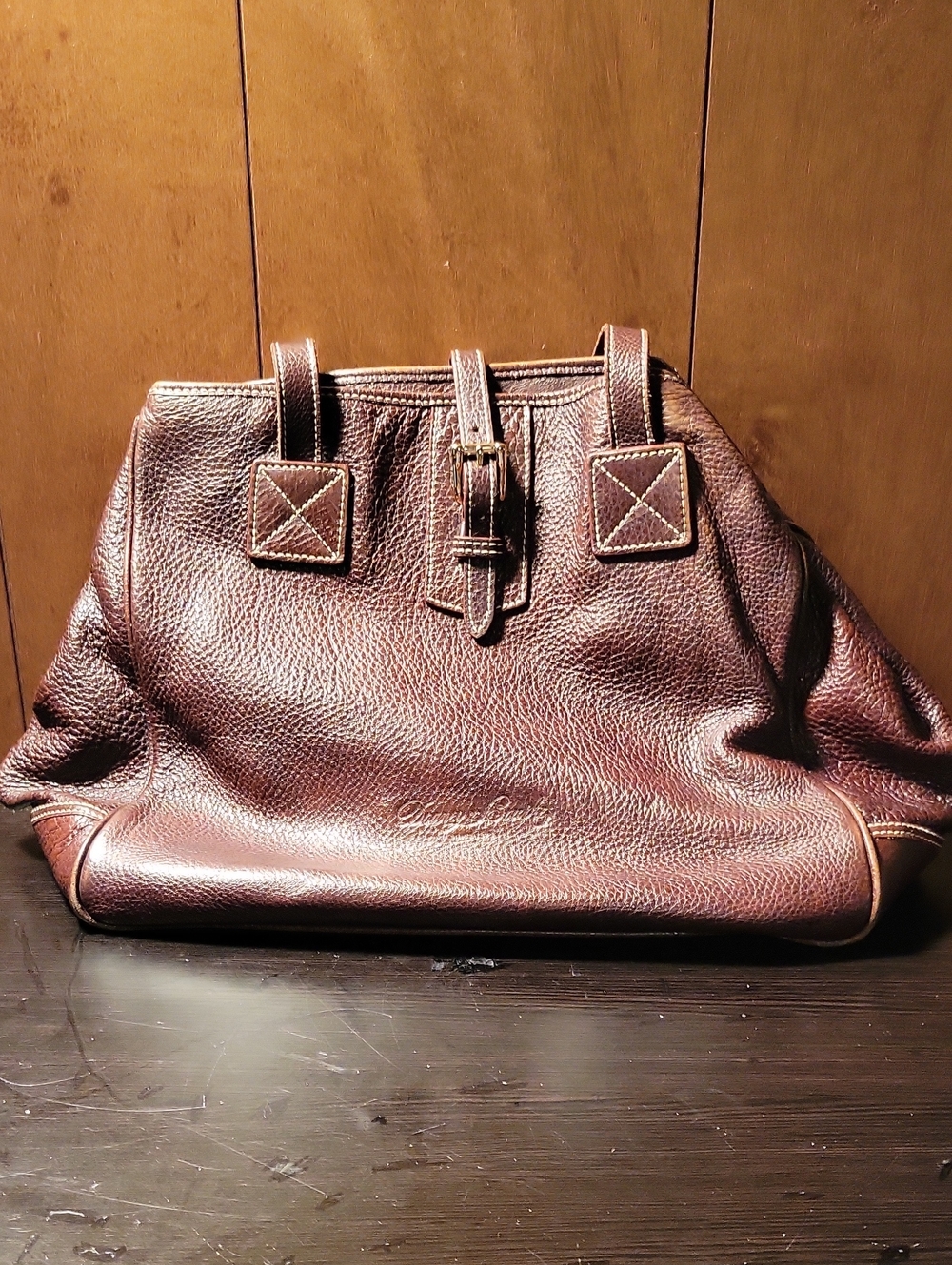 Vintage Dooney & Bourke Brown Pebble Leather Tote Ex-large - Picture 4 of 16